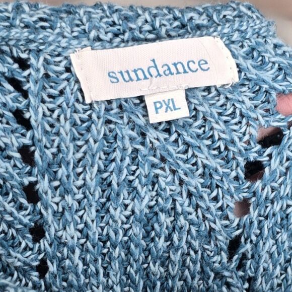 Sundance Silk Blend Blue Knit Champlain Scalloped Mock Neck Sweater XL Petite - Picture 8 of 8